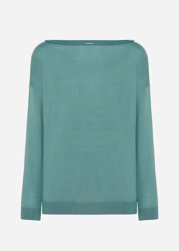 MALO Tops & Knitwear<Boat neck sweater in cashmere and silk Light blue