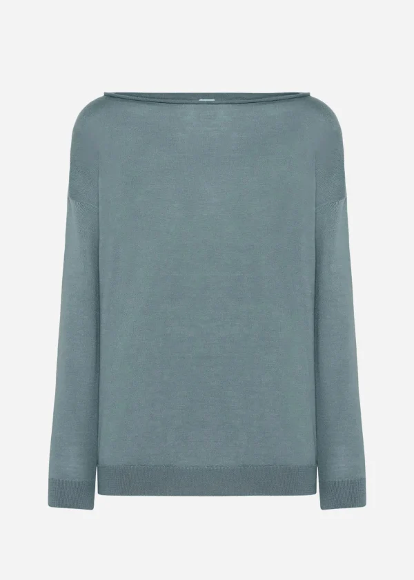 MALO Tops & Knitwear<Boat neck sweater in cashmere and silk Green