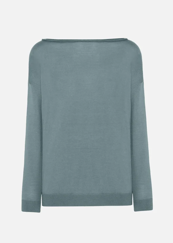 MALO Tops & Knitwear<Boat neck sweater in cashmere and silk Green