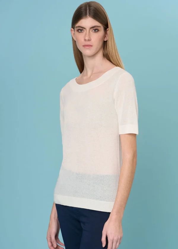 MALO Tops & Knitwear<Boat neck sweater in super soft cashmere White