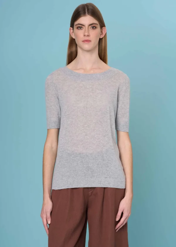 MALO Tops & Knitwear<Boat neck sweater in super soft cashmere Grey