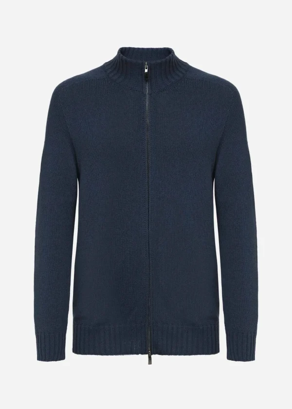 MALO Tops & Knitwear<Bomber jacket in organic cotton and cashmere Blue