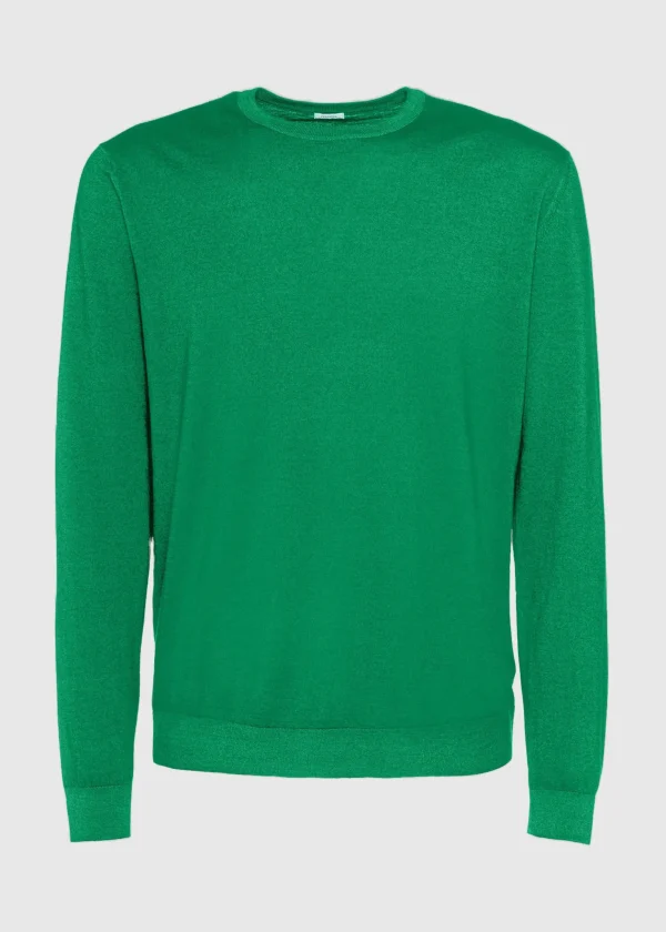 MALO Tops & Knitwear<Cashmere and silk crewneck sweater Green