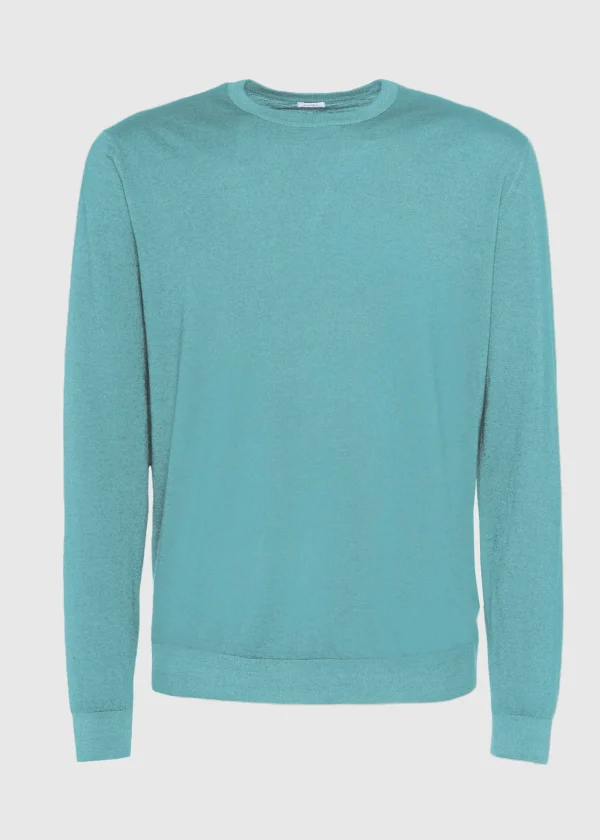 MALO Tops & Knitwear<Cashmere and silk crewneck sweater Light blue