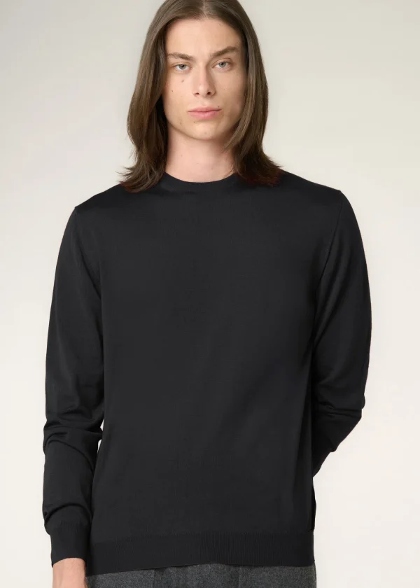 MALO Tops & Knitwear<Cashmere and silk crewneck sweater Black