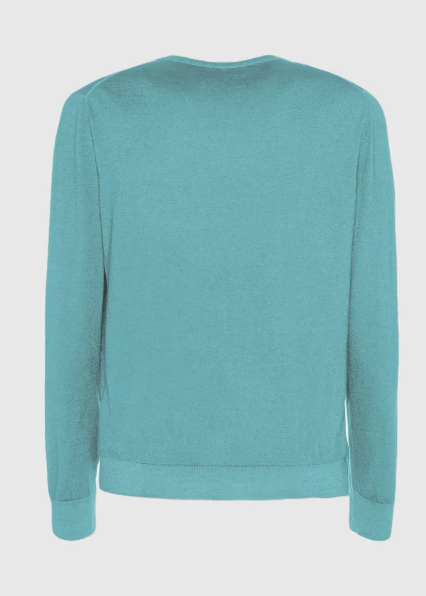 MALO Tops & Knitwear<Cashmere and silk crewneck sweater Light blue