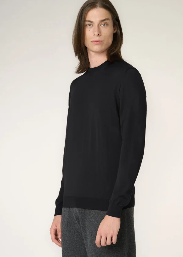 MALO Tops & Knitwear<Cashmere and silk crewneck sweater Black