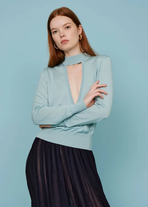 MALO Tops & Knitwear<Cashmere and silk crossover top Light blue