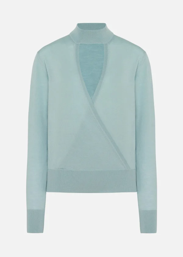 MALO Tops & Knitwear<Cashmere and silk crossover top Light blue