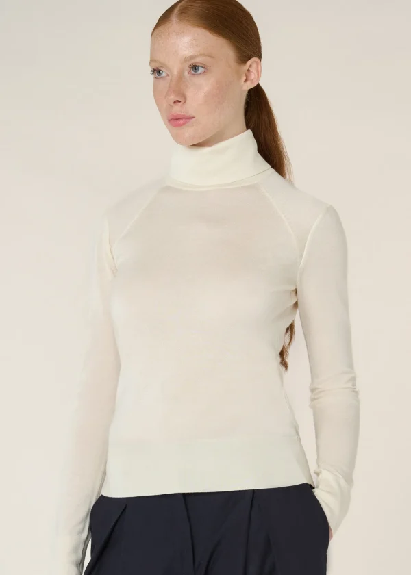 MALO Tops & Knitwear<Cashmere and silk turtleneck sweater White