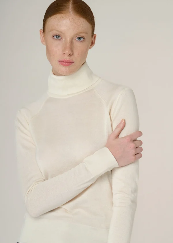 MALO Tops & Knitwear<Cashmere and silk turtleneck sweater White