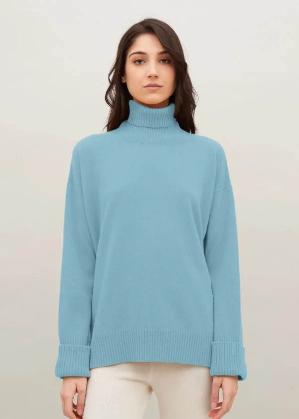 MALO Tops & Knitwear<Cashmere turtleneck sweater Light blue