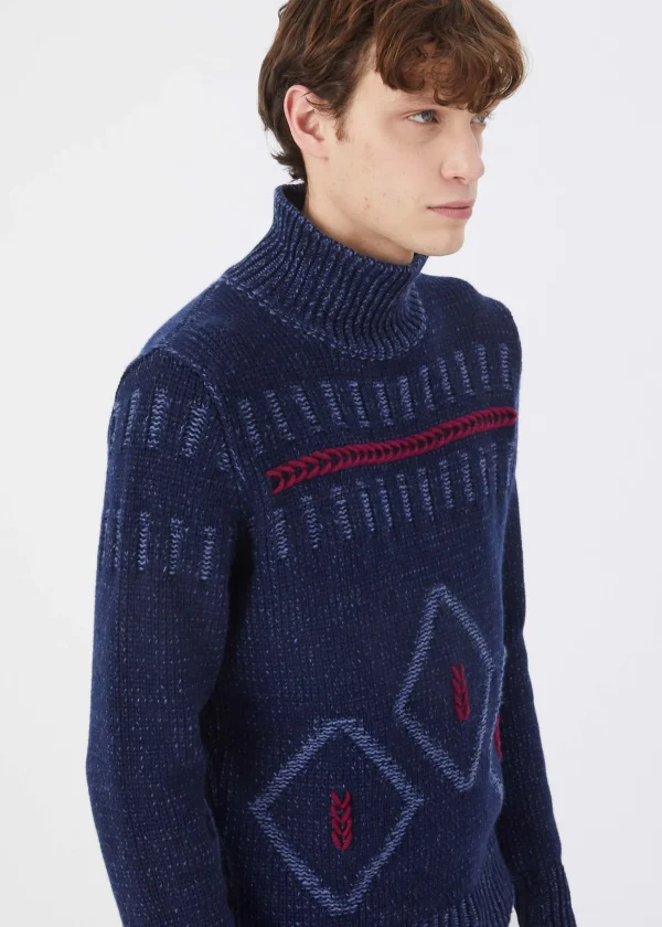 MALO Tops & Knitwear<Cashmere turtleneck sweater with hand-finished embroidery Multicolor