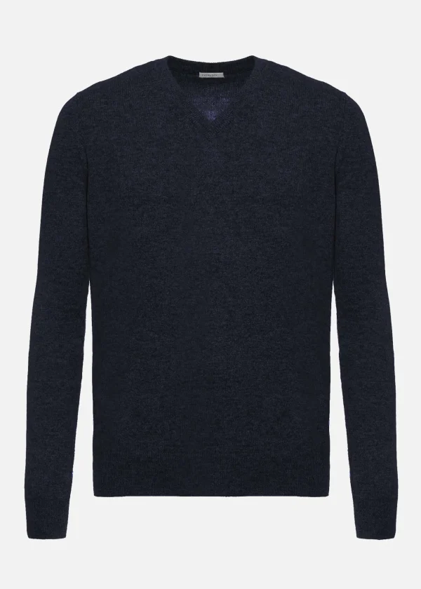 MALO Tops & Knitwear<Cashmere V-neck sweater Blue