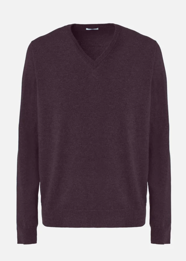 MALO Tops & Knitwear<Cashmere V-neck sweater Purple