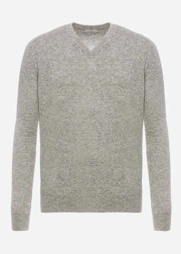 MALO Tops & Knitwear<Cashmere V-neck sweater Grey