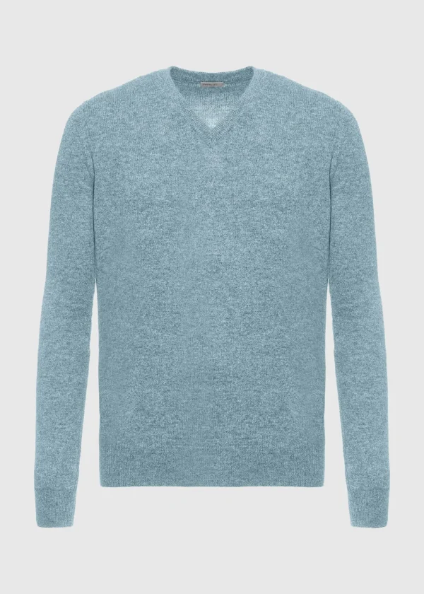 MALO Tops & Knitwear<Cashmere V-neck sweater Light blue