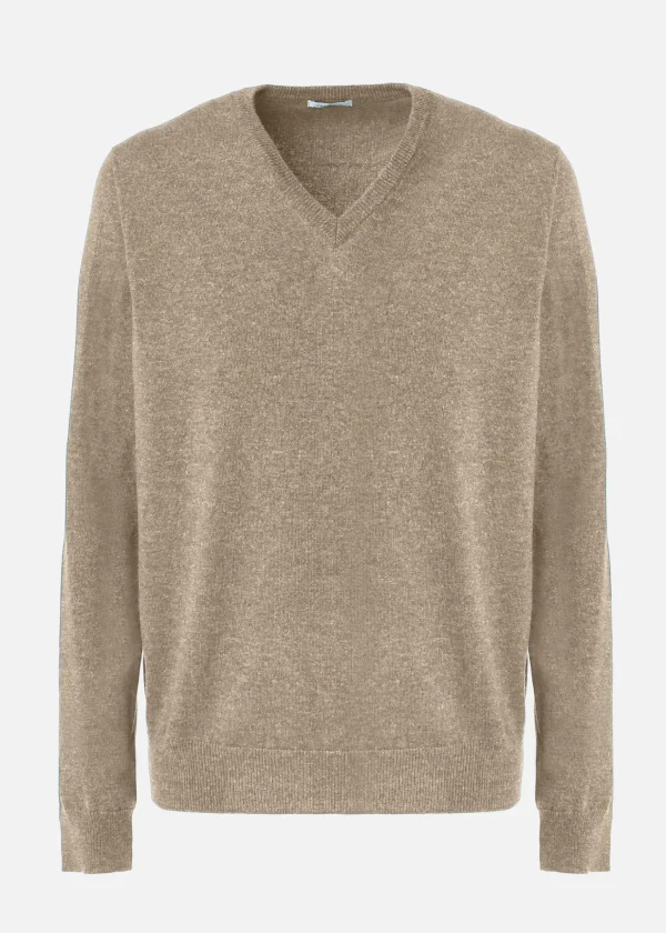 MALO Tops & Knitwear<Cashmere V-neck sweater Beige