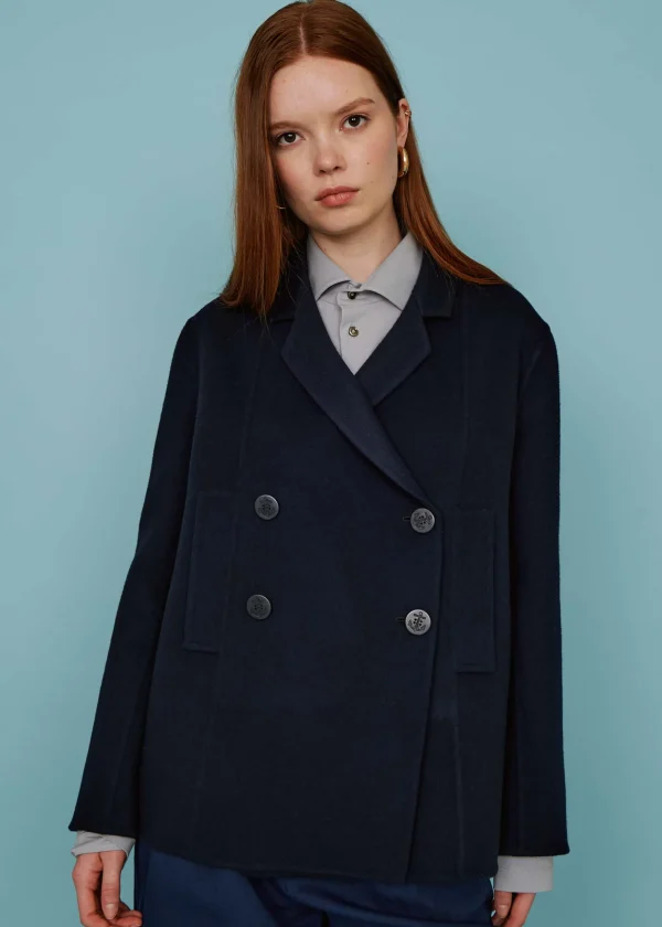 MALO Coats & Jackets<Coat in double cashmere and wool Blue