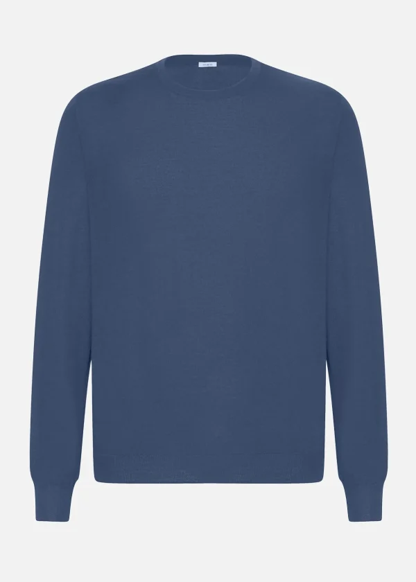 MALO Tops & Knitwear<Crew-neck sweatshirt in virgin wool Light blue