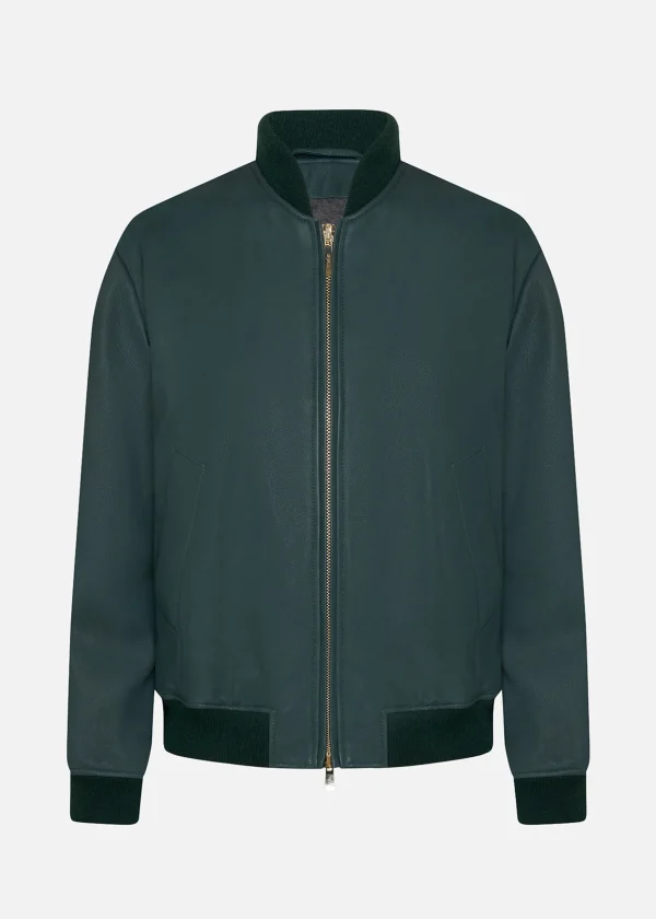 MALO Coats & Jackets<Leather bomber jacket Green