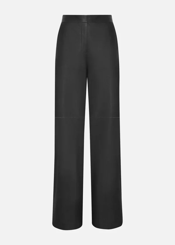 MALO Pants & Skirts<Leather palazzo trousers Black