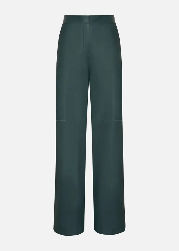 MALO Pants & Skirts<Leather palazzo trousers Green