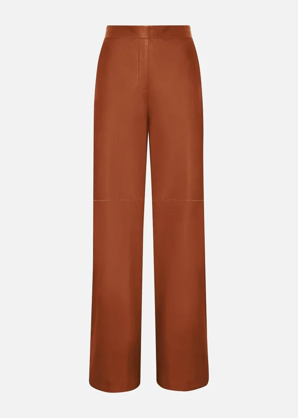 MALO Pants & Skirts<Leather palazzo trousers Red