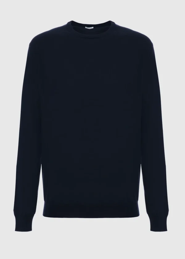 MALO Tops & Knitwear<Light cashmere and silk crewneck sweater Blue