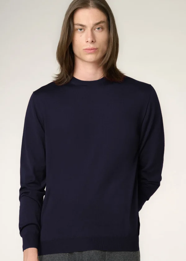 MALO Tops & Knitwear<Light cashmere and silk crewneck sweater Blue