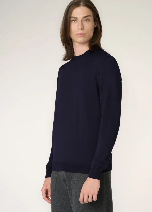 MALO Tops & Knitwear<Light cashmere and silk crewneck sweater Blue