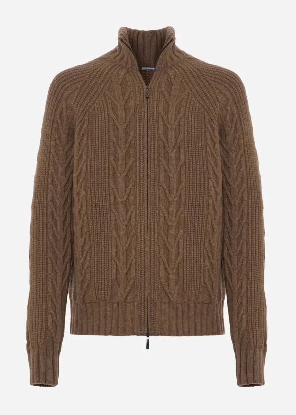 MALO Tops & Knitwear<Regenerated cashmere bomber jacket Brown