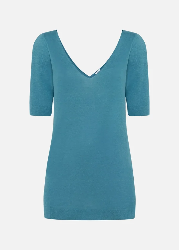 MALO Tops & Knitwear<Silk and linen V-neck sweater Light blue