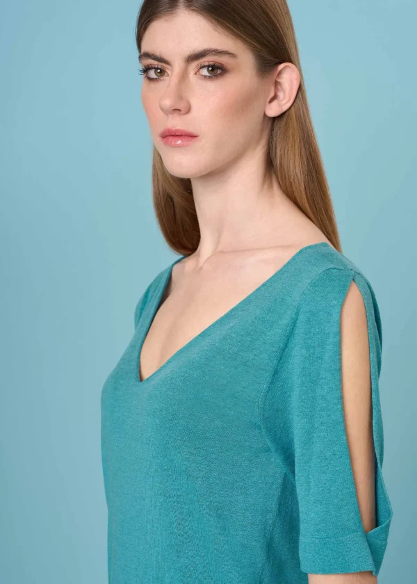 MALO Tops & Knitwear<Silk and linen V-neck sweater Light blue