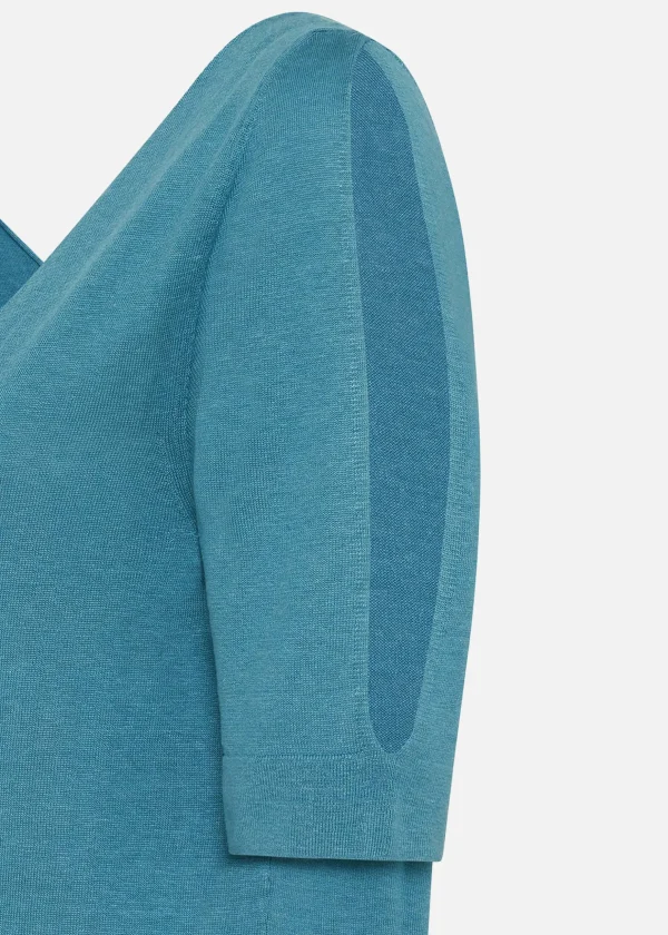 MALO Tops & Knitwear<Silk and linen V-neck sweater Light blue