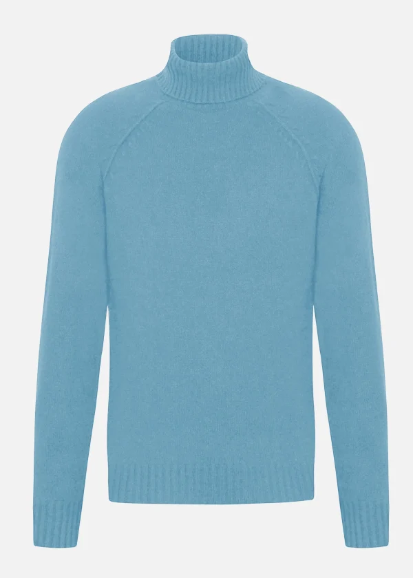 MALO Tops & Knitwear<Turtleneck sweater in regenerated cashmere and virgin wool Light blue