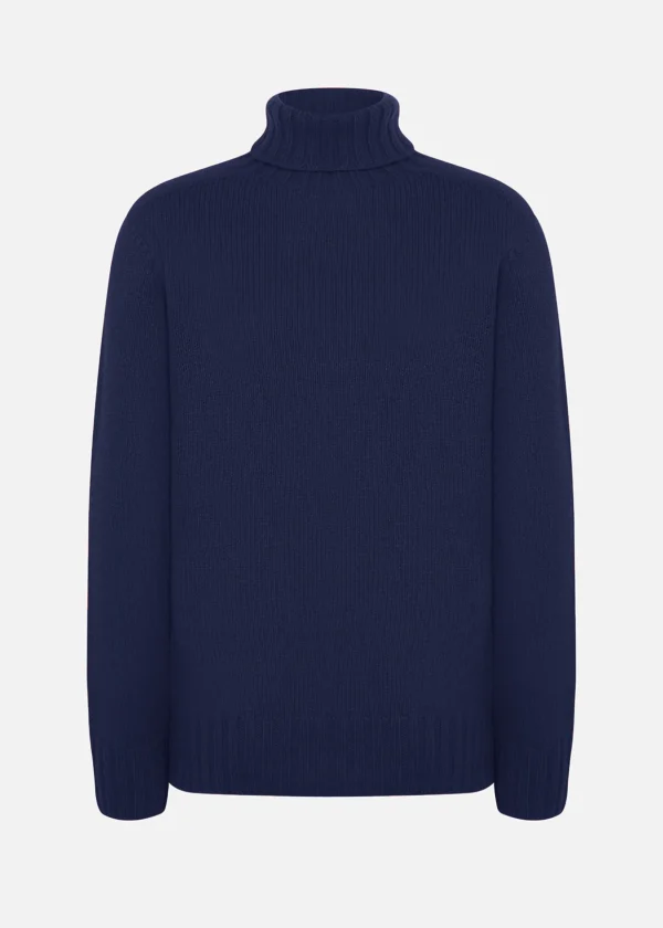 MALO Tops & Knitwear<Turtleneck sweater in regenerated cashmere and wool Blue