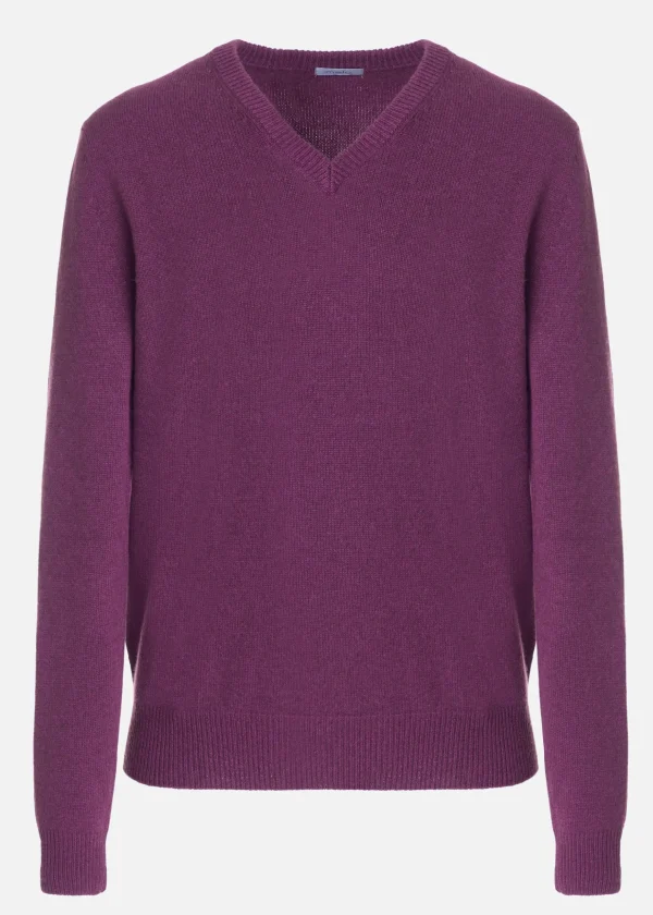 MALO Tops & Knitwear<V-neck cashmere sweater Purple