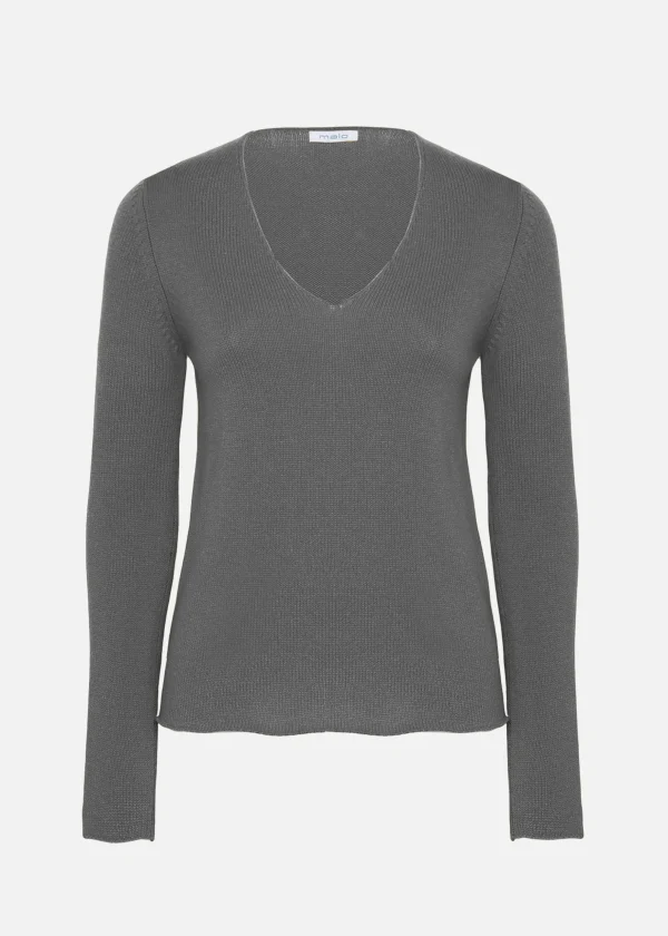 MALO Tops & Knitwear<V-neck cashmere sweater Grey