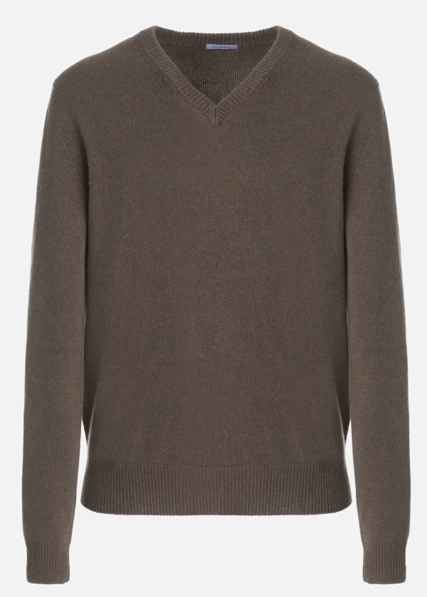 MALO Tops & Knitwear<V-neck cashmere sweater Brown