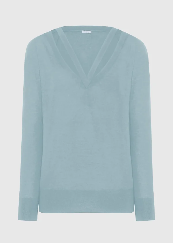 MALO Tops & Knitwear<V-neck sweater in cashmere and silk Light blue