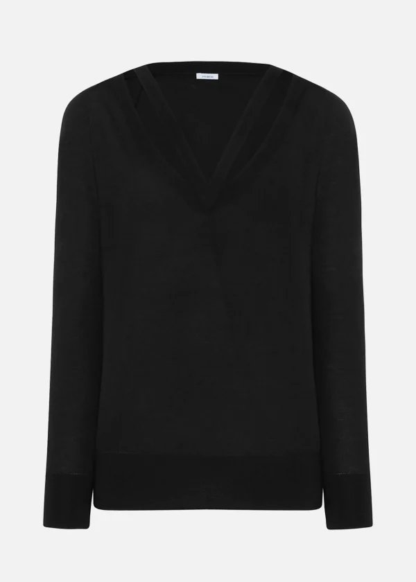 MALO Tops & Knitwear<V-neck sweater in cashmere and silk Black