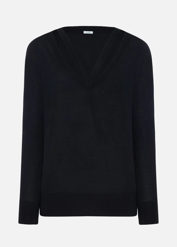 MALO Tops & Knitwear<V-neck sweater in cashmere and silk Blue