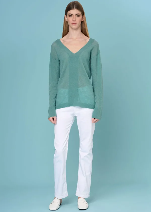 MALO Tops & Knitwear<V-neck sweater in super soft cashmere Light blue